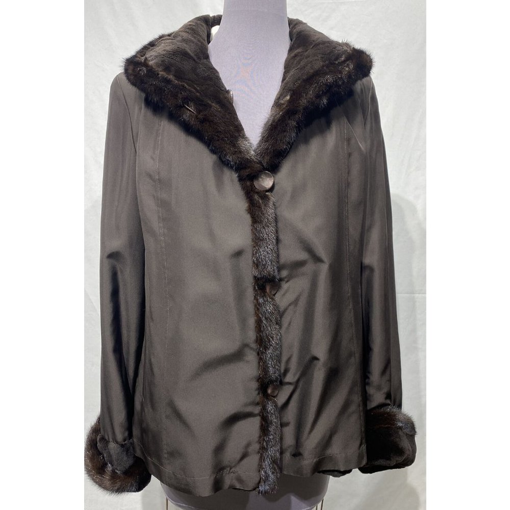sheared mink sections jacket brown LH mink tux/ cuffs reversible (96189)
